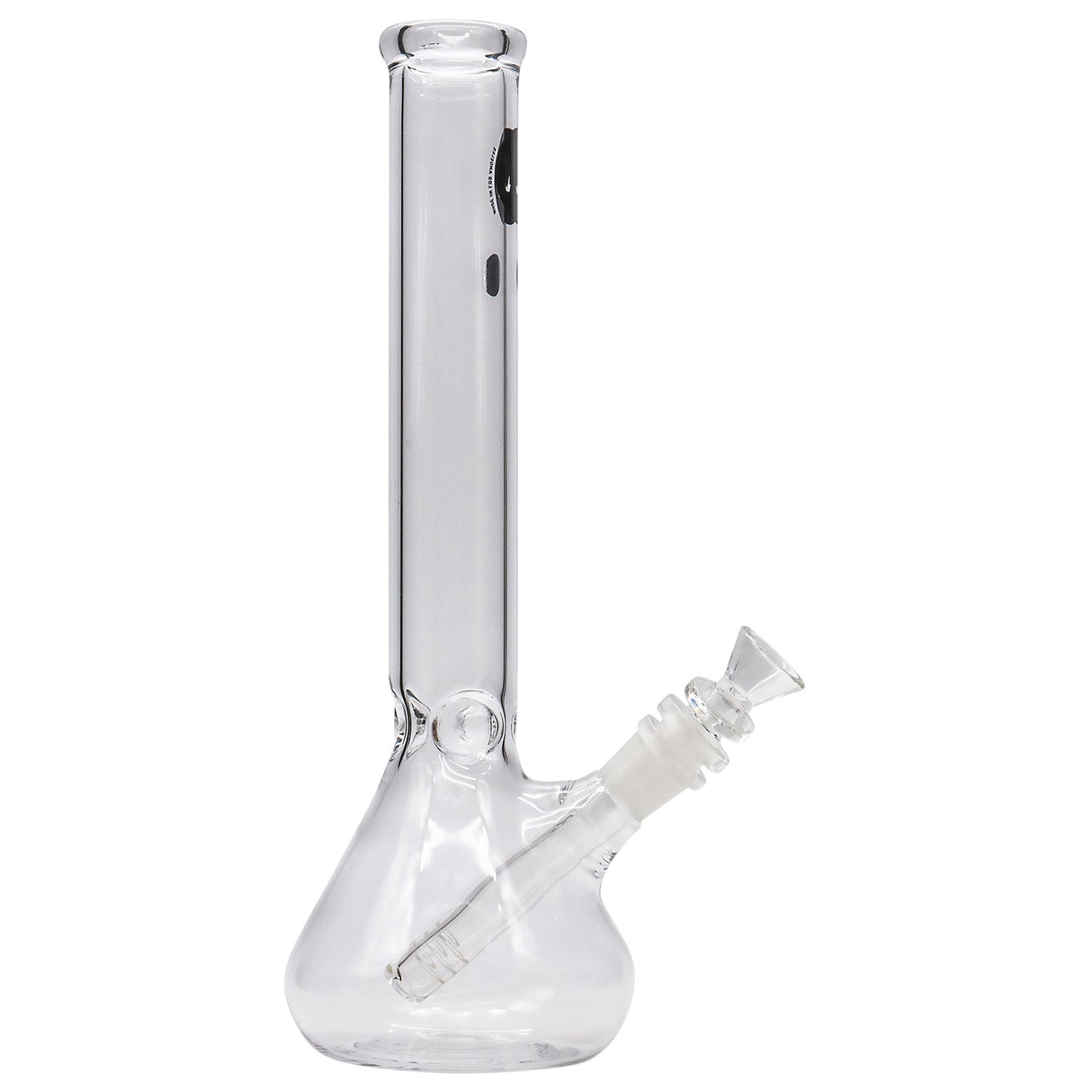LA Pipes 12" Classic Beaker Bong, clear borosilicate glass, 38mm diameter, side view on white