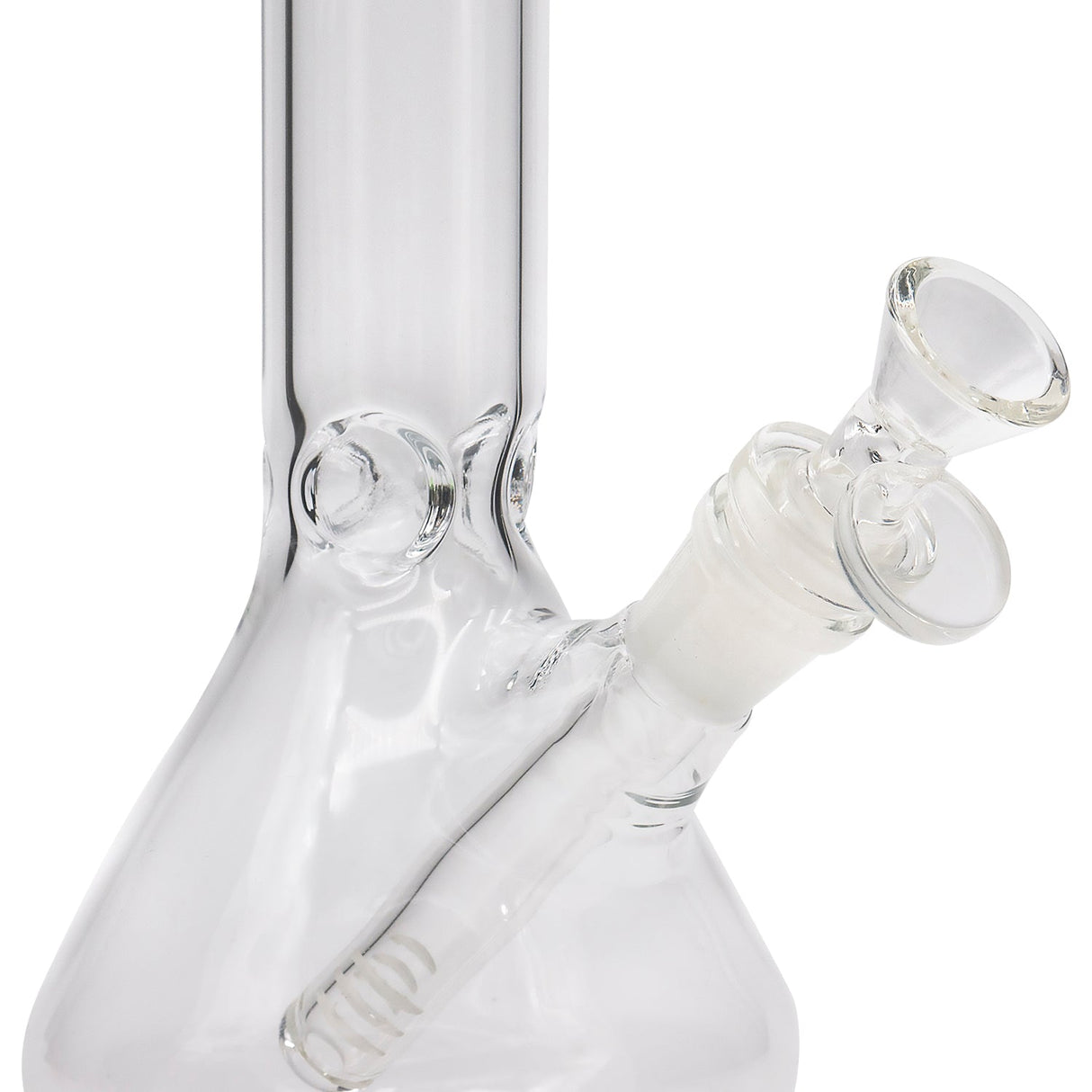 Close-up of LA Pipes 12" Classic Beaker Bong with clear borosilicate glass and removable downstem