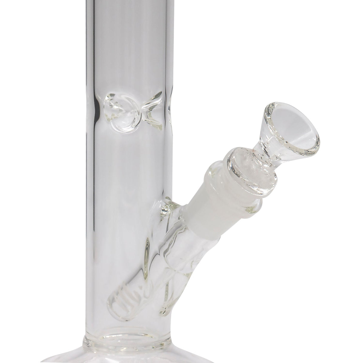 Close-up of LA Pipes 12" Clear Straight Shot Bong with 14mm Female Joint