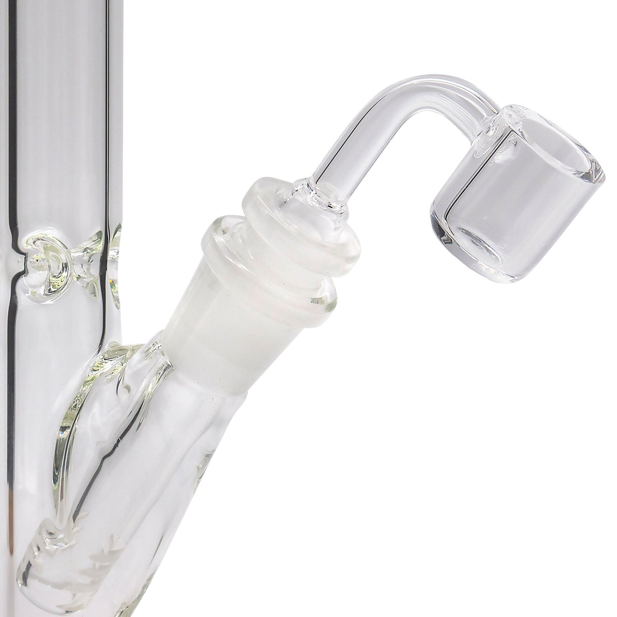 Close-up of LA Pipes 14" Slim Straight Glass Waterpipe showing the 45-degree female joint