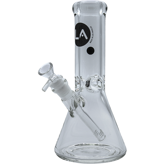 LA Pipes "Agent Stout" Beaker Bong, 9mm thick borosilicate glass, 10" tall, front view on white background