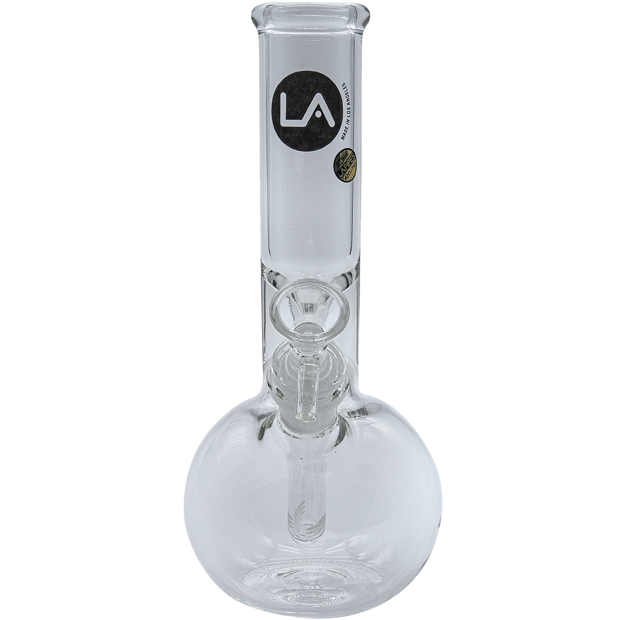 LA Pipes "Baller" Bubble Base Bong with clear borosilicate glass, front view on white background