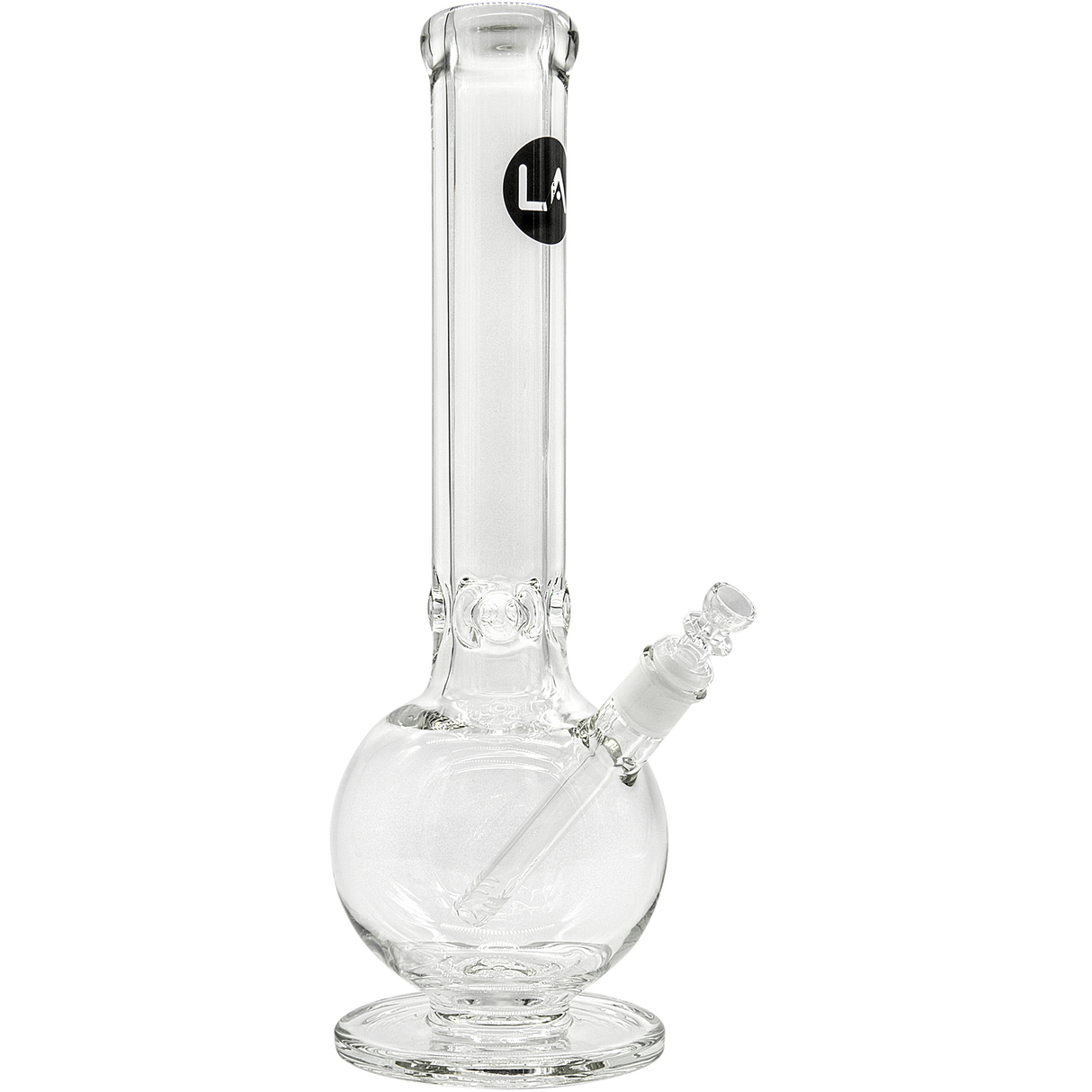 LA Pipes "Bazooka" Heavy 9mm Clear Glass Bong with Bubble Design and Deep Bowl - Front View