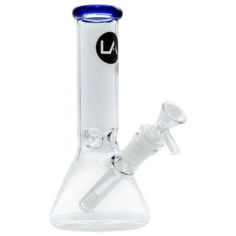 LA Pipes Beaker Bong in Blue Sapphire, 8" Borosilicate Glass, Front View on White Background