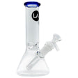 LA Pipes Beaker Bong in Blue Sapphire, 8" Borosilicate Glass, Front View on White Background