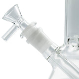 Close-up of LA Pipes Beaker Bong in clear borosilicate glass, showing the 14mm joint and bowl