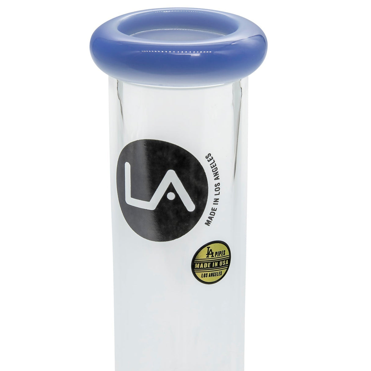 LA Pipes 8" Beaker Bong in blue, front view on white background, borosilicate glass