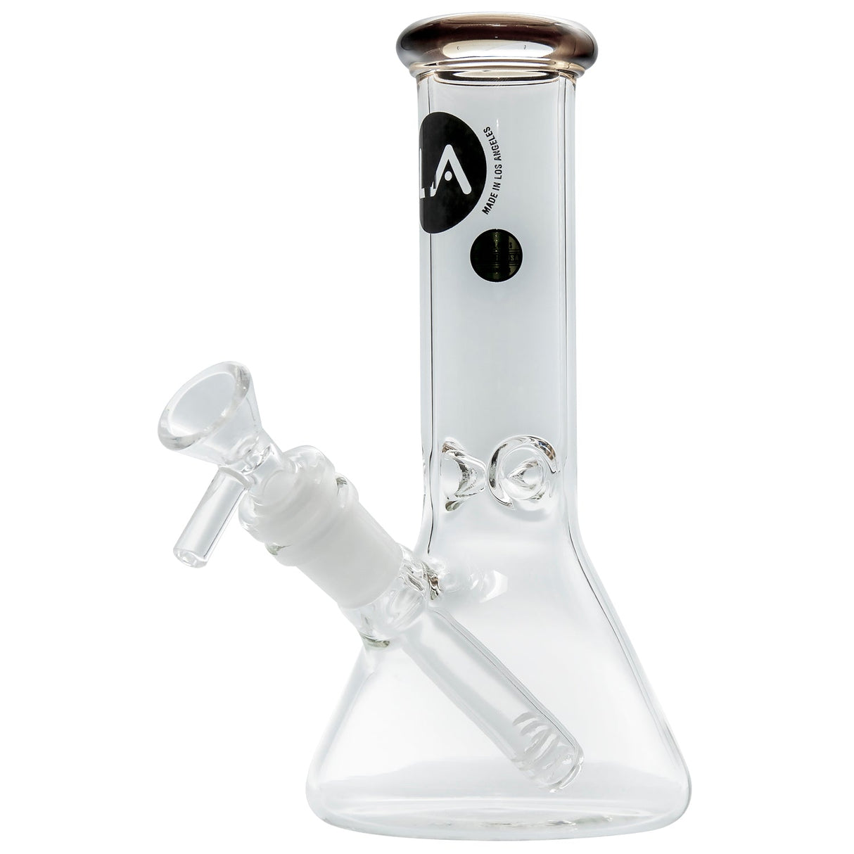 LA Pipes 8" Beaker Bong in Clear Borosilicate Glass with Amber Accents, Side View
