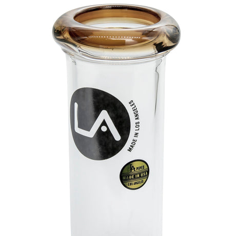 Close-up of LA Pipes Beaker Bong in Amber, 8", with Glass on Glass Joint