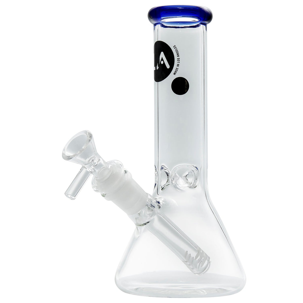 LA Pipes 8" Beaker Bong in Clear Borosilicate Glass with Blue Accents and Glass on Glass Joint