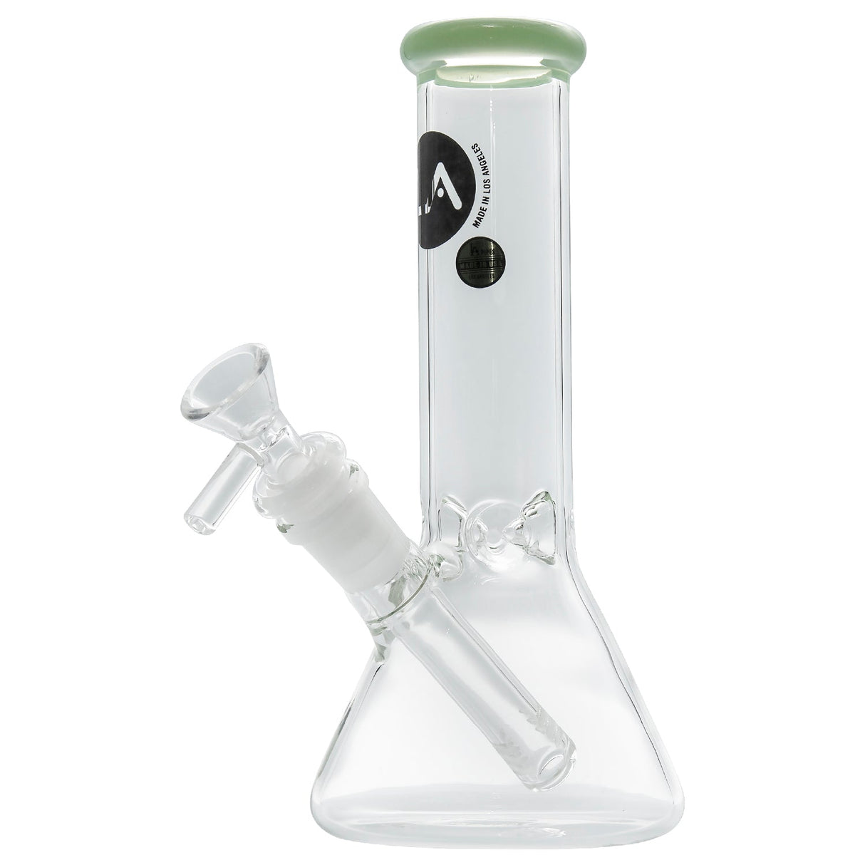 LA Pipes 8" Beaker Bong in translucent green, borosilicate glass, front view on white background