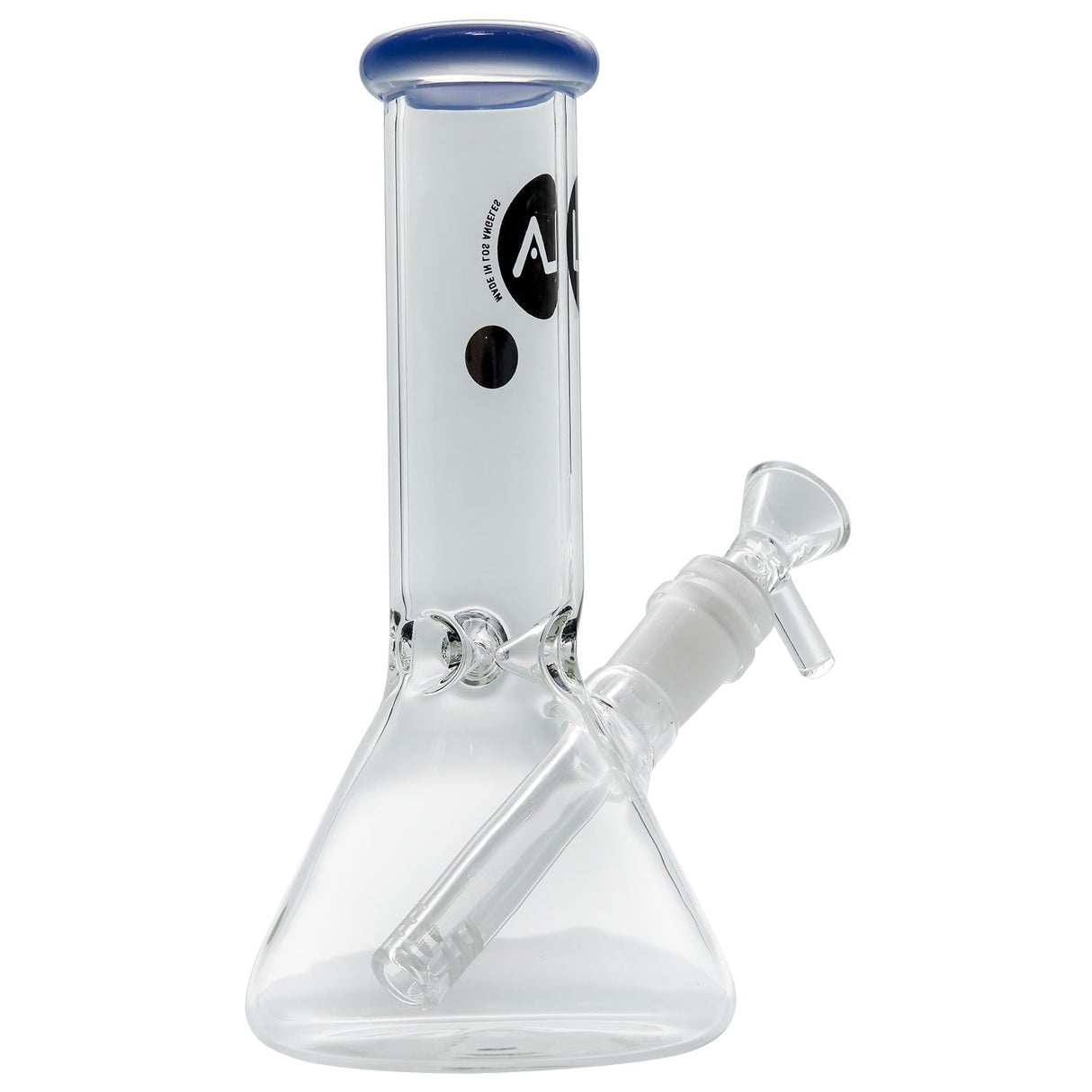 LA Pipes Beaker Bong in Clear with Blue Accents, 8", Front View on White Background