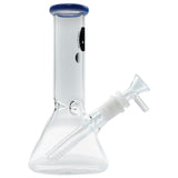 LA Pipes 8" Beaker Bong in Transparent with Blue Accents, Front View on White Background