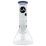 LA Pipes 8" Beaker Bong in Clear Borosilicate Glass with Blue Accents - Front View
