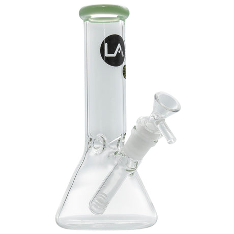 LA Pipes Beaker Bong in Green Slyme, 8" Borosilicate Glass, Front View with Angled Bowl