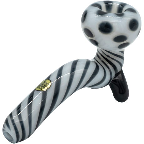 LA Pipes Bone White Sherlock Glass Pipe with Striped Design, Angled Side View