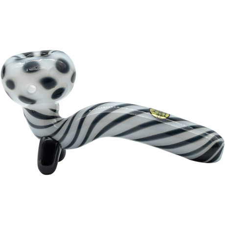 LA Pipes Bone White Sherlock Glass Pipe with Striped Design - Side View