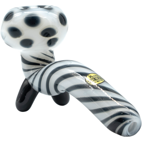 LA Pipes Bone White Sherlock Glass Pipe with Black Stripes, USA Made, 4.35" Long