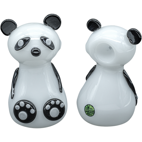 LA Pipes "Bored Panda" Glass Pipe for Dry Herbs, Front and Side View, 4" Borosilicate