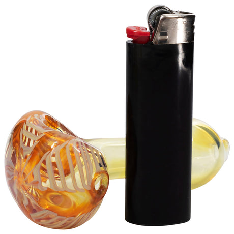 LA Pipes Color Cake Swirl Glass Pipe, 3.5" Spoon Design, Side View with Lighter