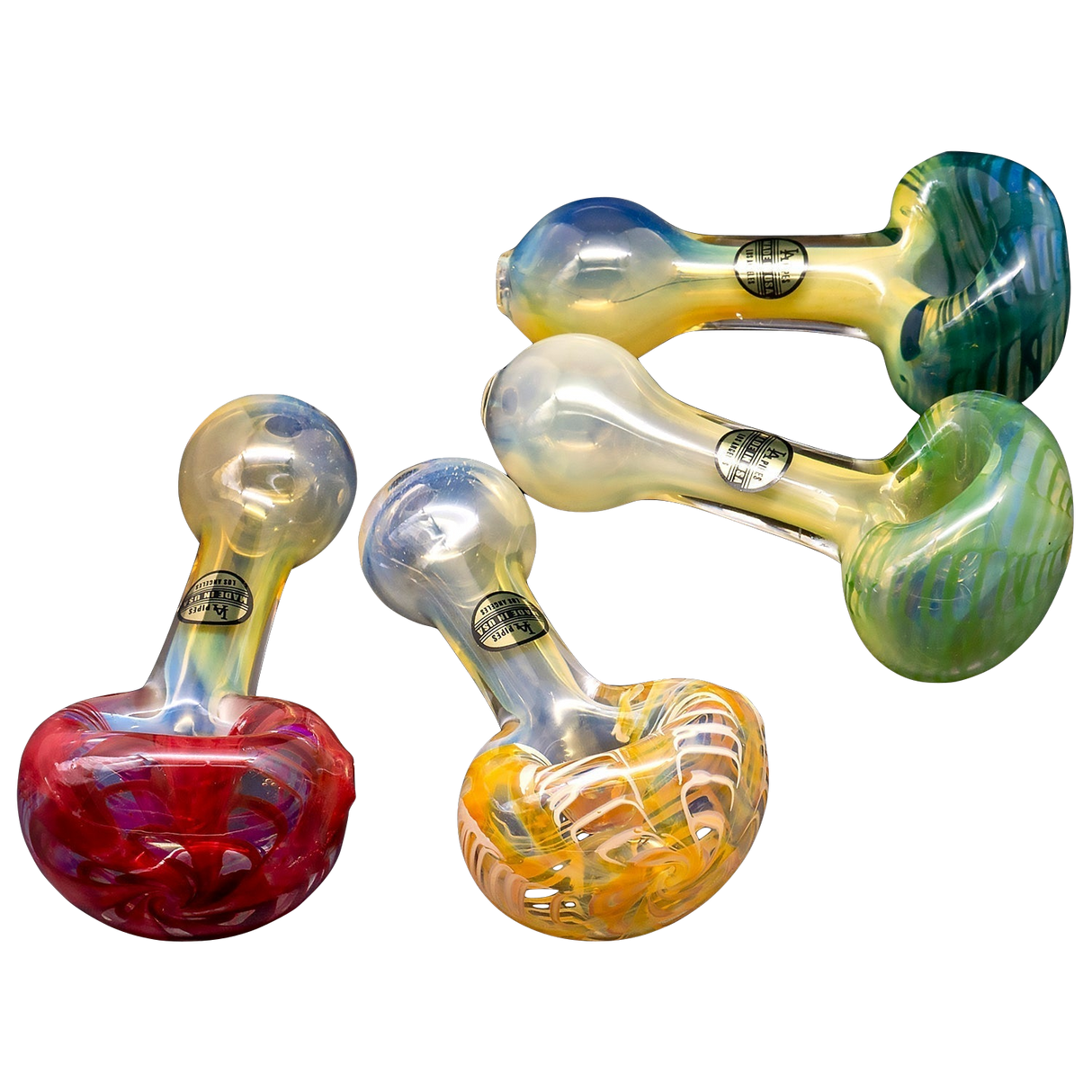 LA Pipes hand-pipes with color changing design and borosilicate glass, side view on white background