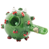LA Pipes Corona Rona Hand Pipe, green with red accents, spoon design, borosilicate glass, top view