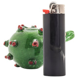 LA Pipes Coronavirus Hand Pipe - Green with Red Accents - Side View with Lighter