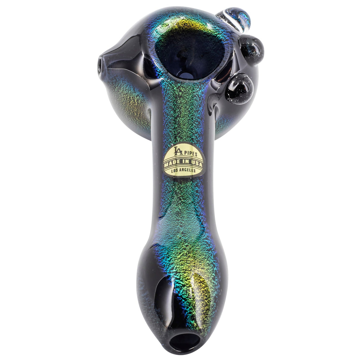 LA Pipes Galaxy Dichroic Drooper Hand-Pipe, 4" Borosilicate Glass, Spoon Design, Front View