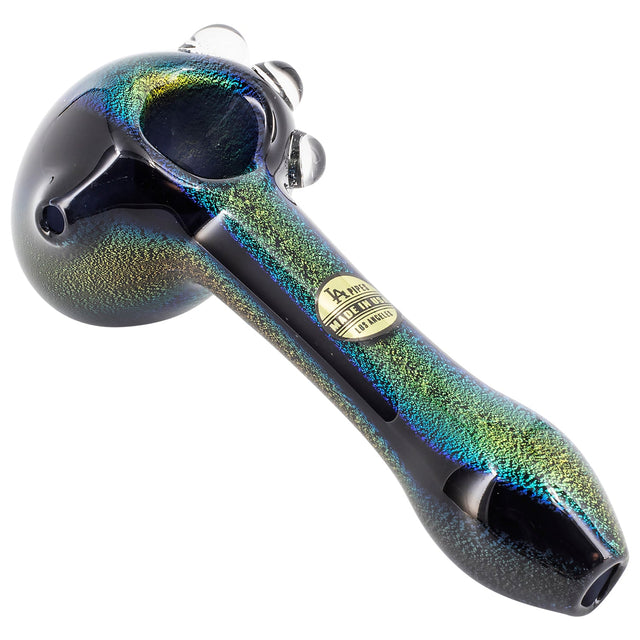 LA Pipes Galaxy Dichroic Drooper Hand-Pipe, 4" Spoon Design, Borosilicate Glass, Side View