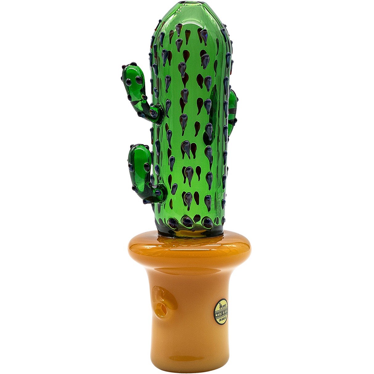 LA Pipes Glass Saguaro Cactus Pipe in green, 5" spoon design, front view on white background