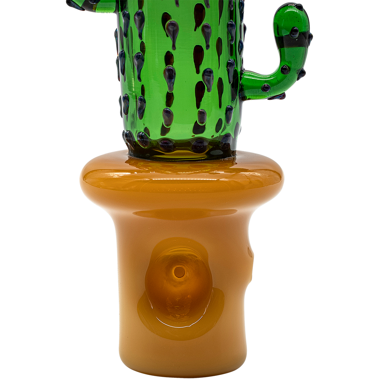 LA Pipes Glass Saguaro Cactus Pipe, green spoon design, 5" height, borosilicate glass, front view