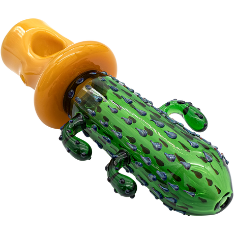 LA Pipes Glass Saguaro Cactus Pipe in Green, 5" Borosilicate Spoon Design, Angled View