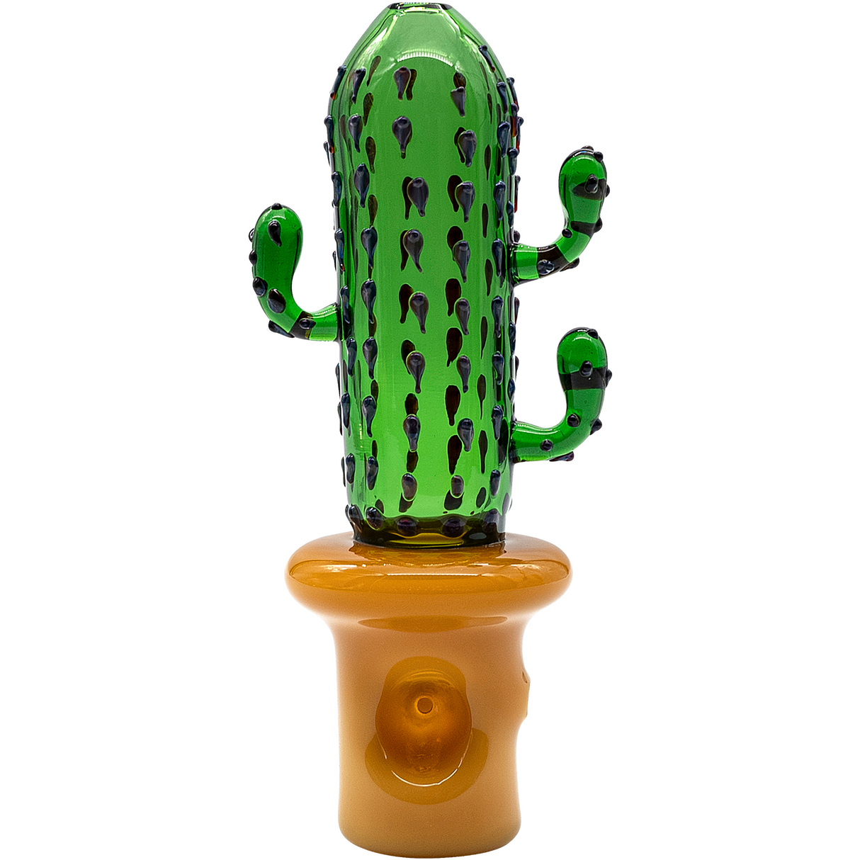 LA Pipes Glass Saguaro Cactus Pipe, Spoon Design, 5" Tall, Green Borosilicate Glass, Front View