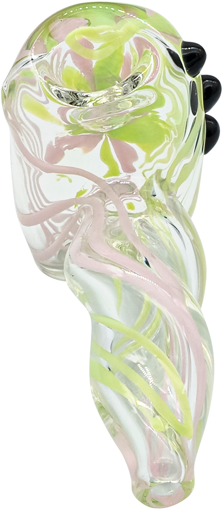 LA Pipes Handcrafted Green Slyme & Bubble Gum Twist Glass Hammer Pipe, USA Made, 4.5" Sherlock Design