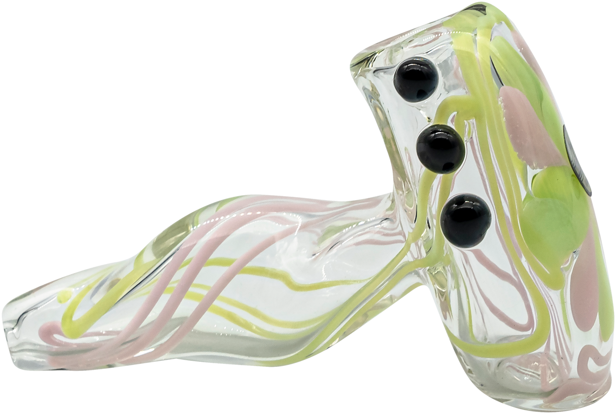 LA Pipes Green Slyme & Bubble Gum Twist Hammer Pipe, Sherlock Design, 4.5" Side View