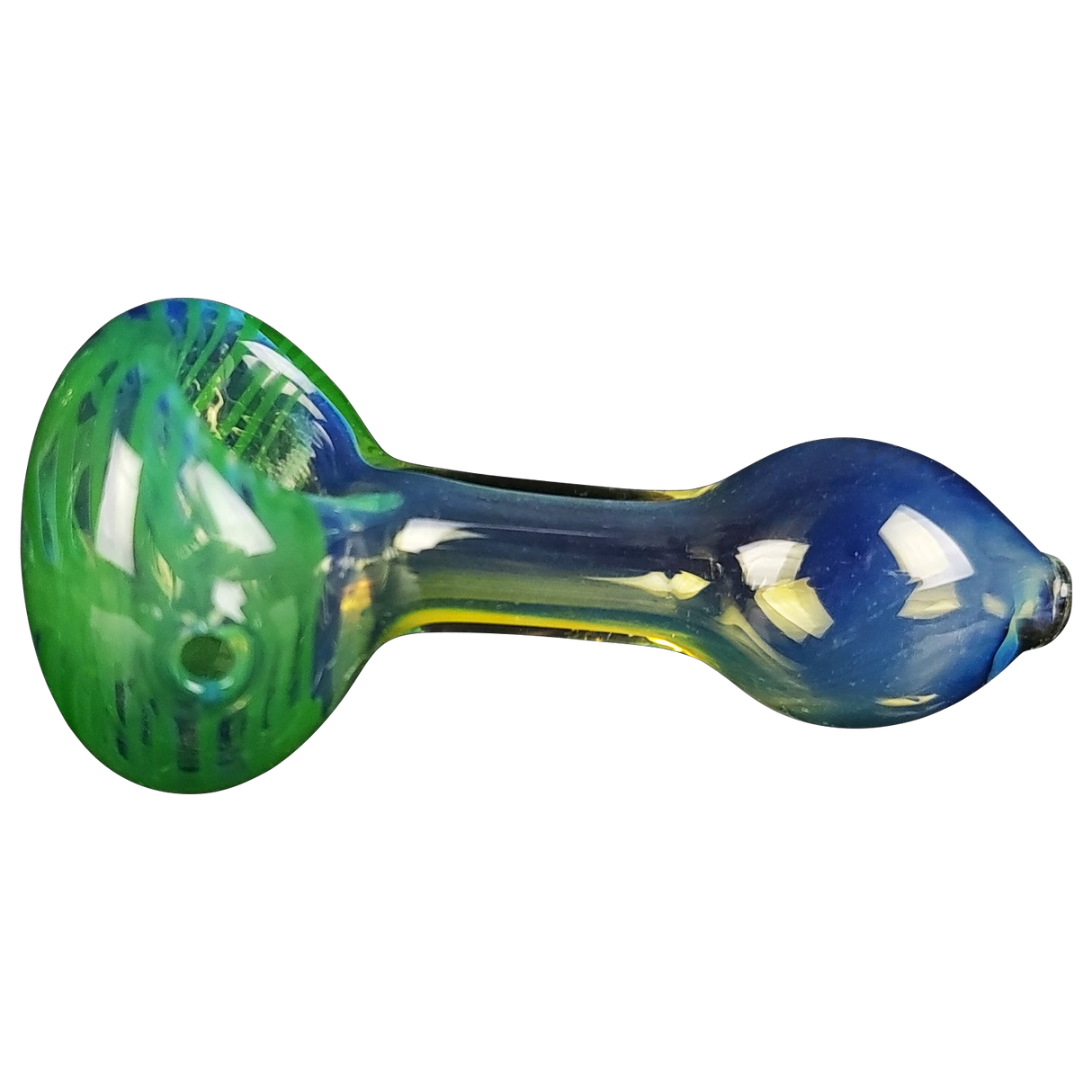 LA Pipes HP1 Spoon Hand Pipe in Green, Borosilicate Glass, Side View on White Background