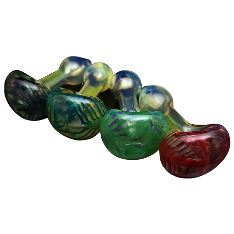Assorted LA Pipes HP1 Spoon Hand Pipes in Borosilicate Glass, Angled View on Black