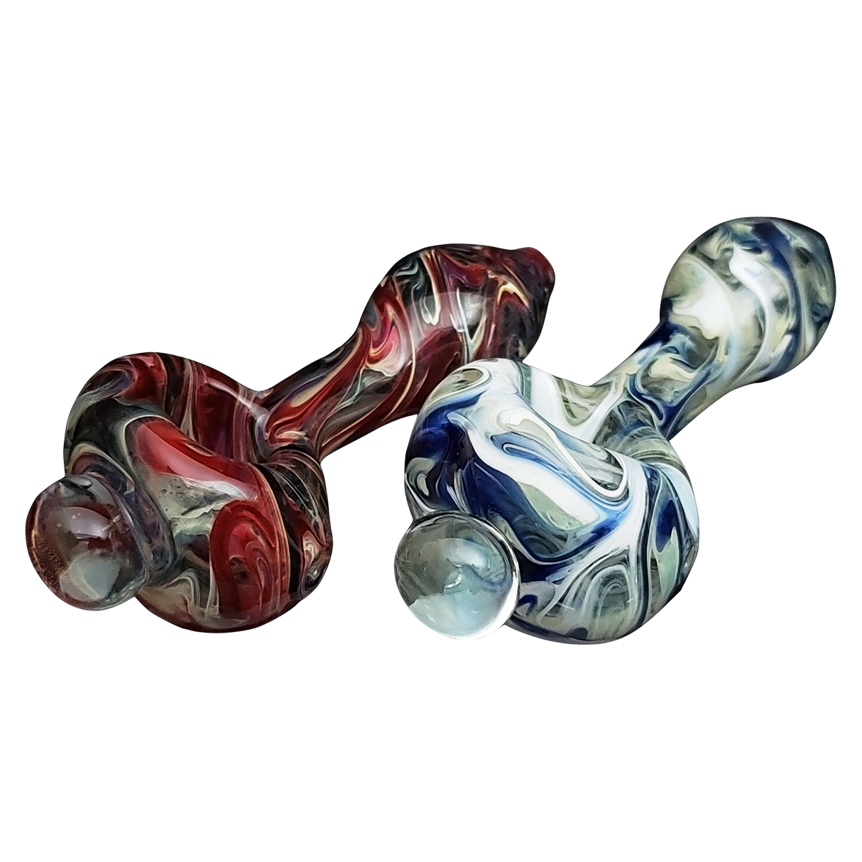 LA Pipes HP2 Spoon Hand Pipes in Borosilicate Glass with Swirl Design, Angled View