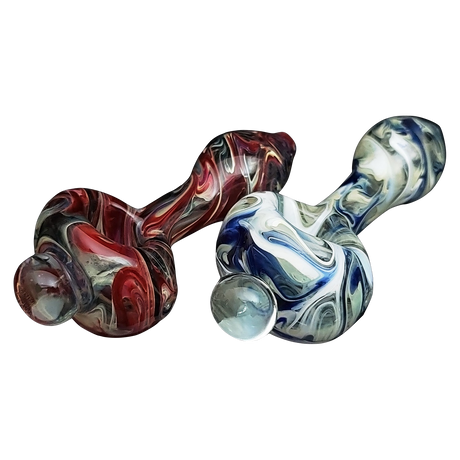 LA Pipes HP2 Spoon Hand Pipes in Borosilicate Glass with Swirl Design, Angled View