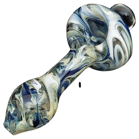 LA Pipes HP2 Spoon hand pipe made of borosilicate glass with swirling blue design, side view