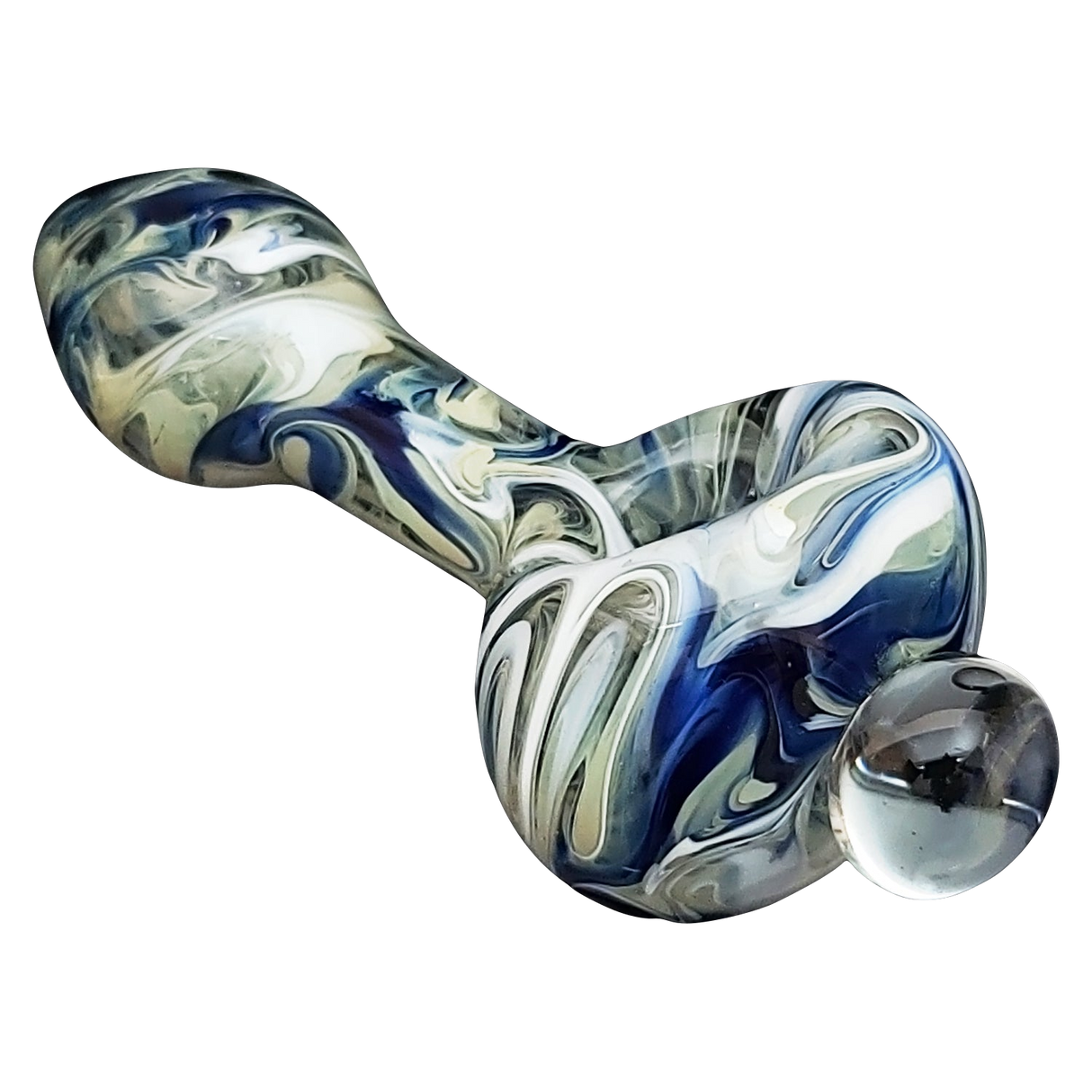 LA Pipes HP2 Spoon Hand Pipe in Borosilicate Glass with Swirl Design, Top View