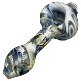 LA Pipes HP2 Spoon Hand Pipe in Borosilicate Glass with Swirl Design, Angled Side View