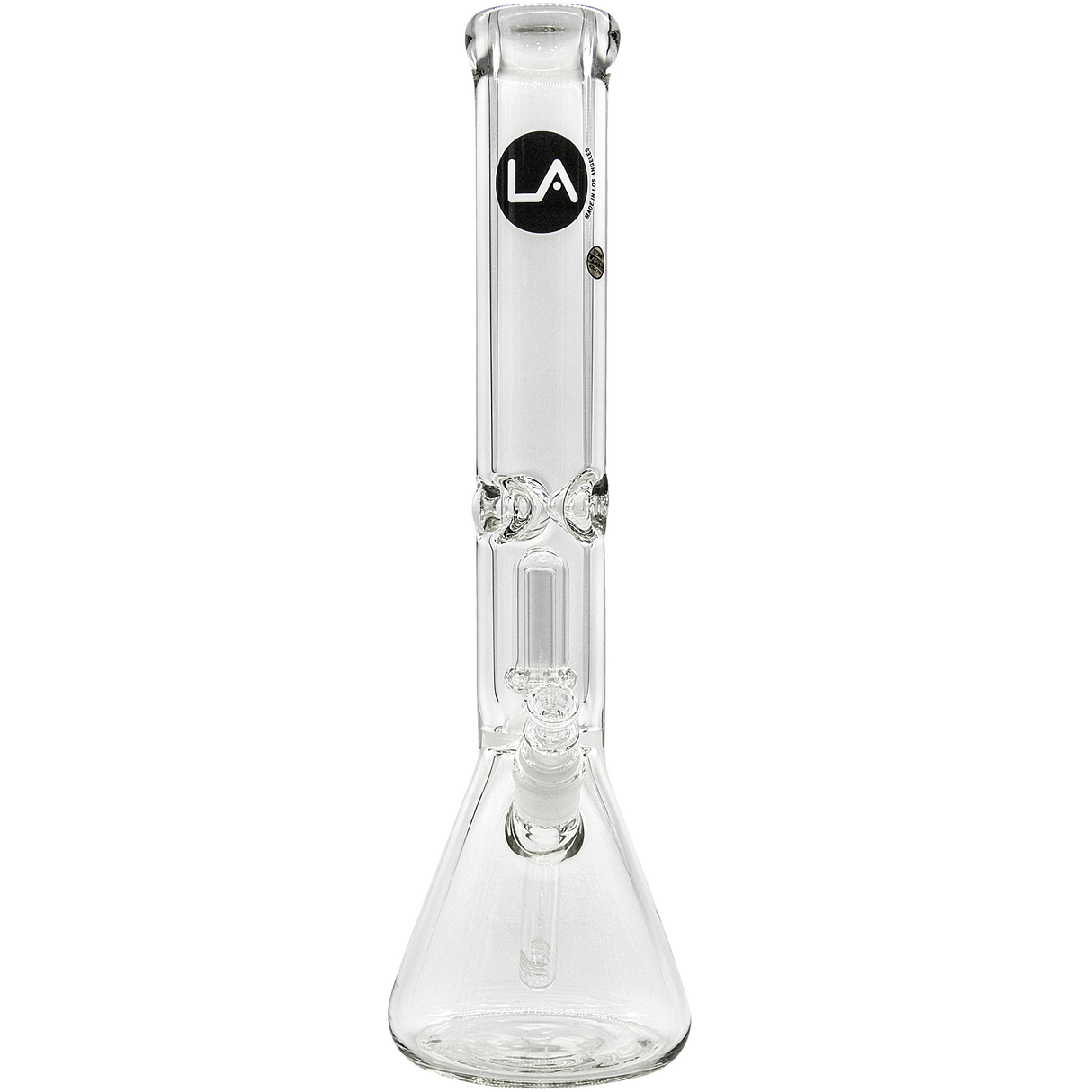 LA Pipes "King Bong" clear beaker bong with 9mm thickness and showerhead percolator front view