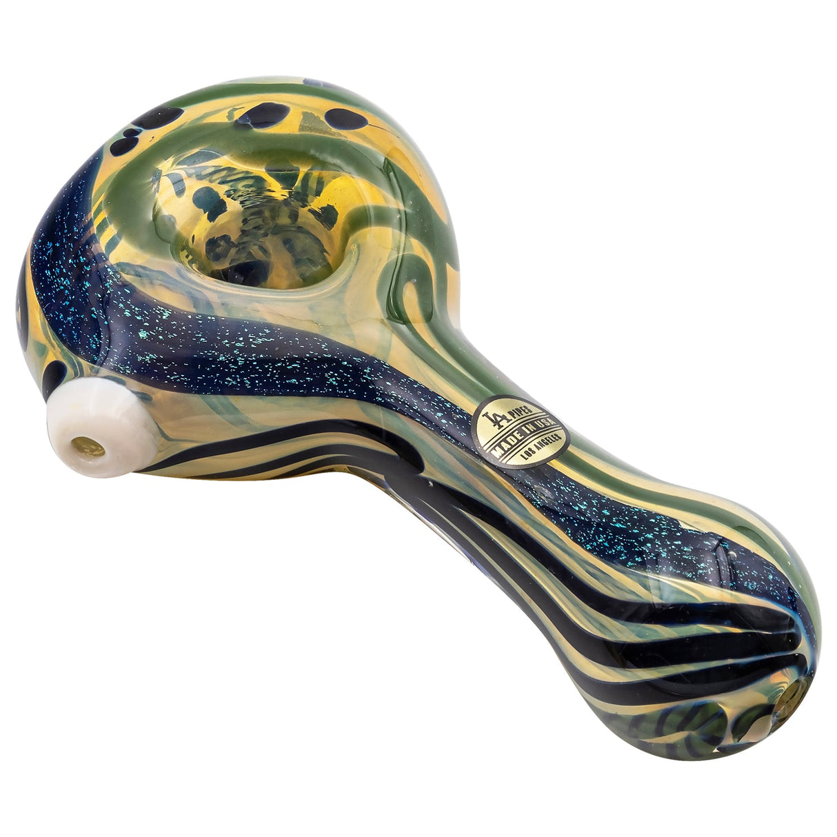 LA Pipes "Pancake" Dichroic Spoon Pipe with Color-Changing Fumed Glass, Side View