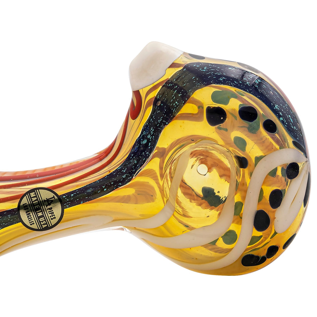 LA Pipes "Pancake" Dichroic Color-Changing Spoon Glass Pipe Side View