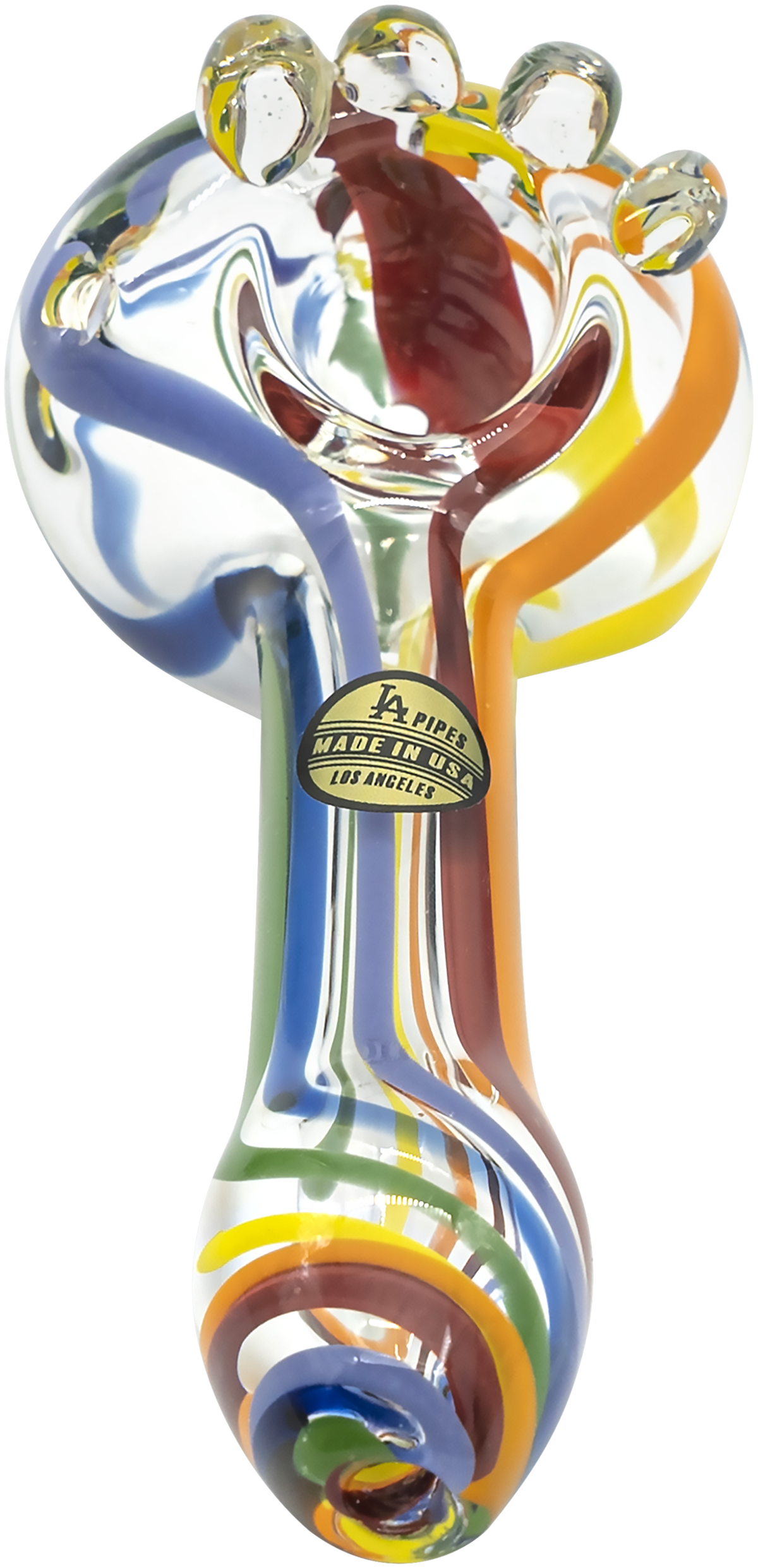 LA Pipes Rainbow Ripper Spoon Pipe for Dry Herbs, Borosilicate Glass, Front View