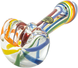 LA Pipes Rainbow Ripper Spoon Pipe, 4.35" Borosilicate Glass, Angled Side View, USA Made