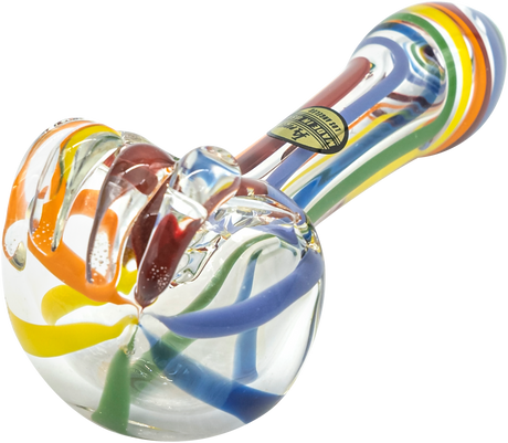 LA Pipes Rainbow Ripper Spoon Pipe, 4.35" Borosilicate Glass, Angled Side View, USA Made