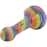 LA Pipes hand-blown glass pipe with vibrant rainbow spirals, 4.5" spoon design, for dry herbs