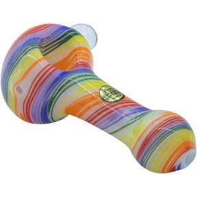 LA Pipes handcrafted 4.5" rainbow spirals glass pipe for dry herbs, made in USA, on white background